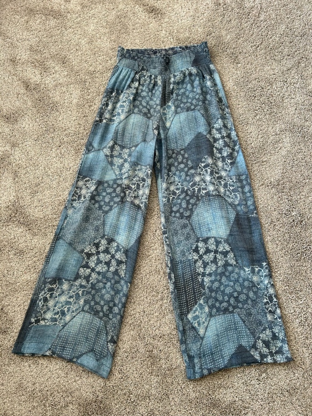 Zac & Rachel Blue and White Comfy Pull On Wide Leg Pants Size PM